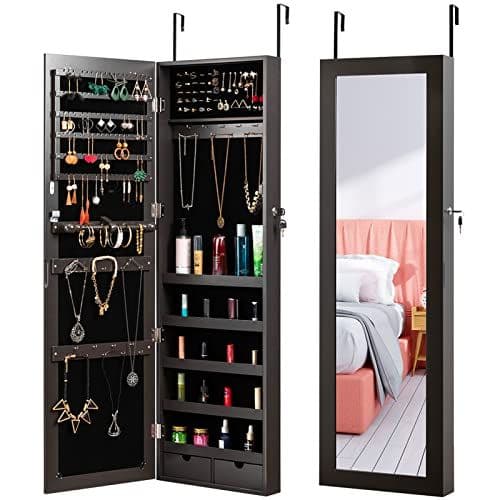 Mirrored Jewelry Cabinet Black Wall Mounted