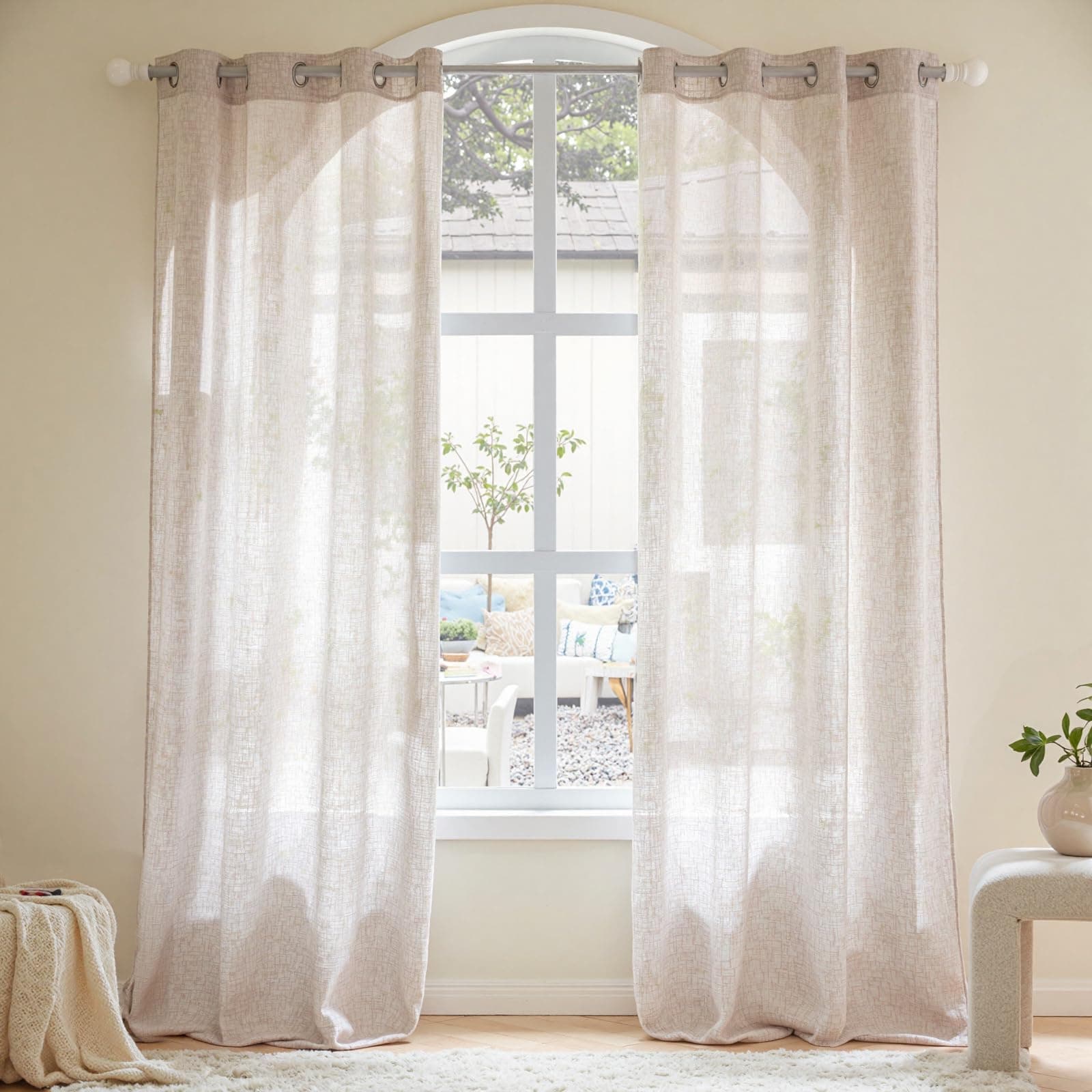 Linen Look Curtain Panels Natural White