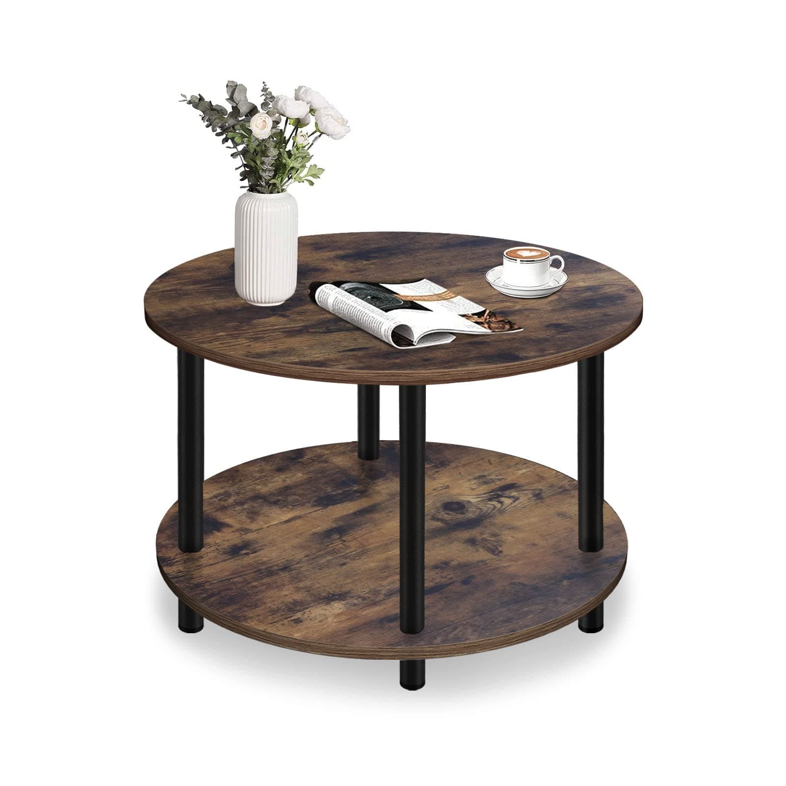 Modern Circle Coffee Table with Storage — Rustic Brown
