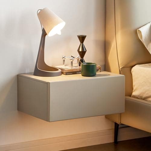 Modern Floating Nightstand Wall Mounted with Drawer and LED