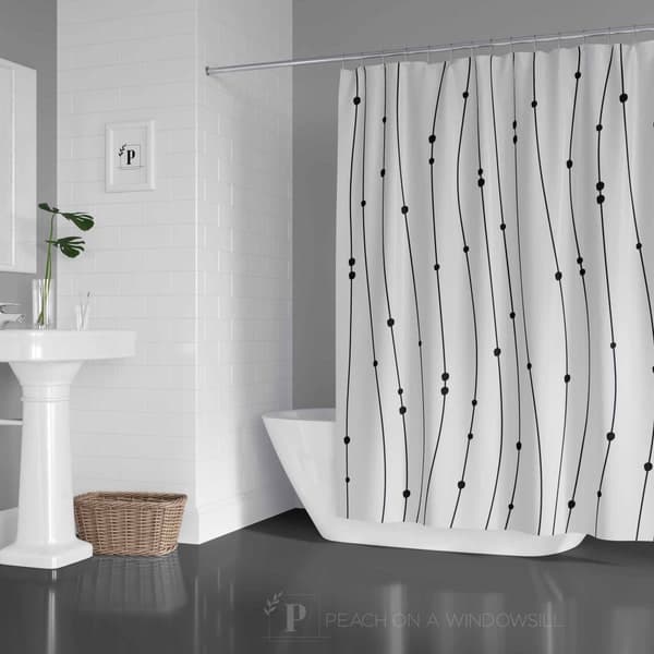 Modern Waffle-Weave Shower Curtain with Hooks