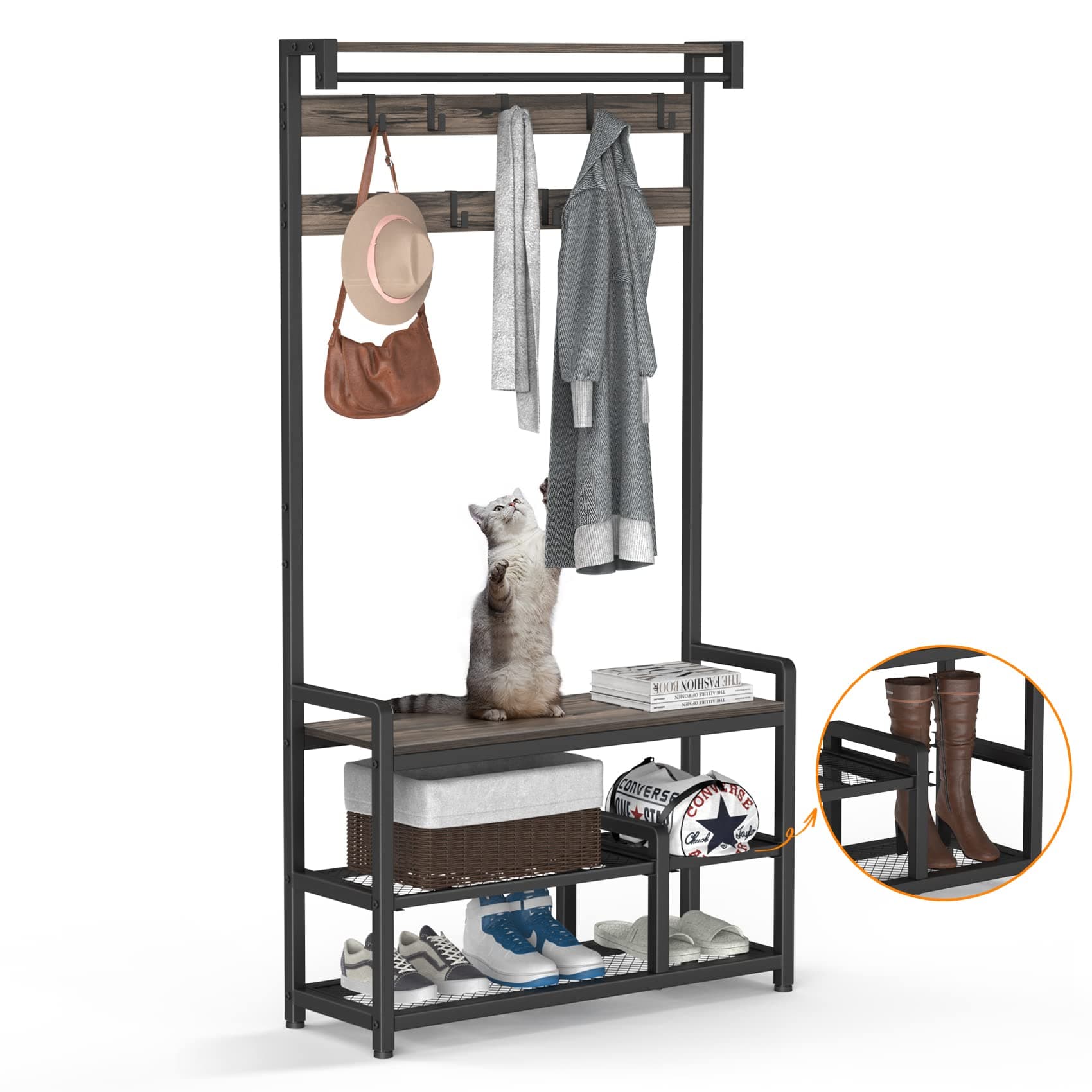 Mr. IRONSTONE Hall Tree with Detachable Shelf and Bench