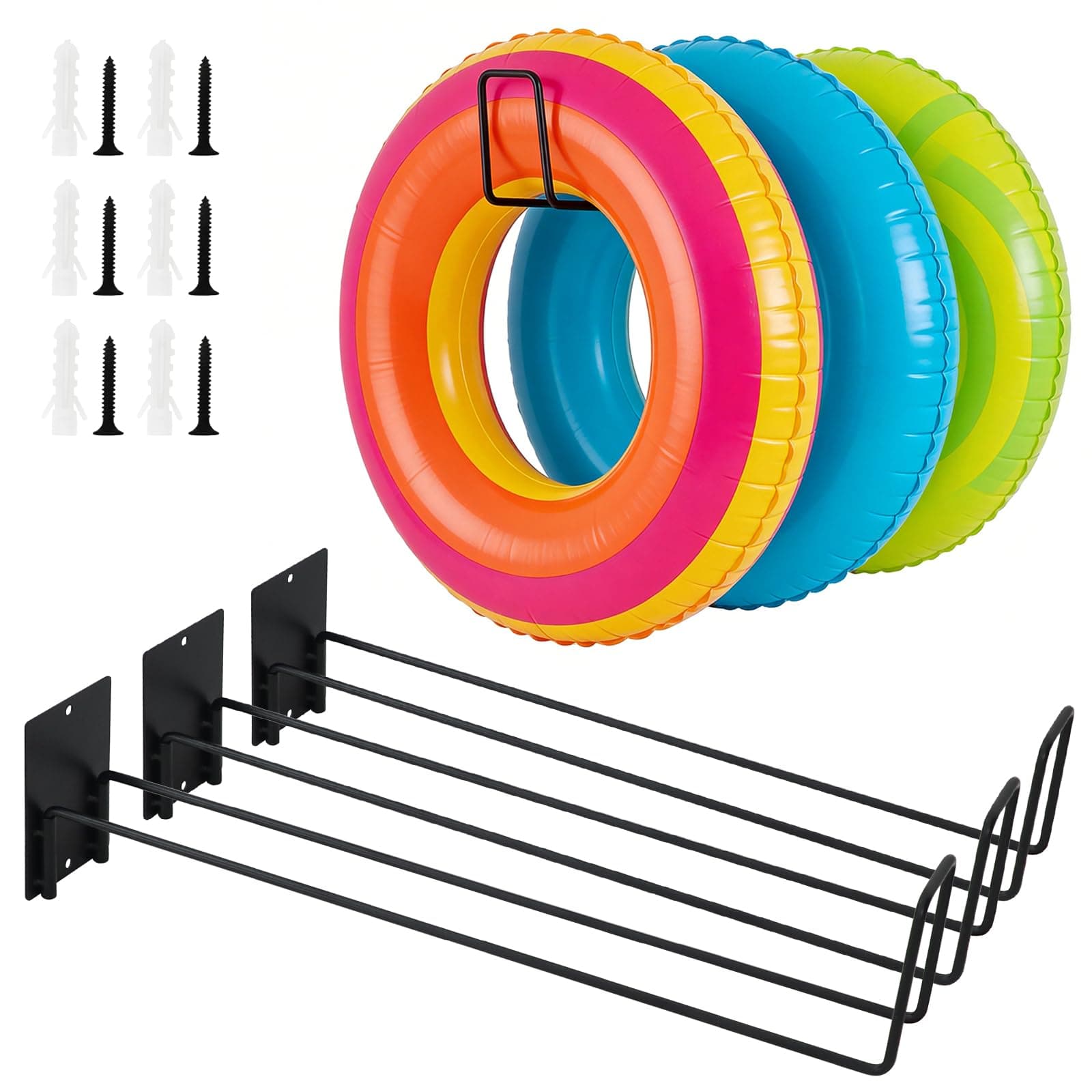MUOUAKATE 63-Inch Wall Mount Pool Float Organizer Rack with Hangers