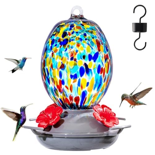 Muse Garden Glass Hummingbird Feeder, 27oz Blue Fireworks
