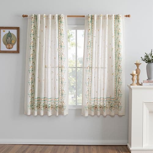 MYSKY HOME Floral Boho Linen Curtains 84 Inch