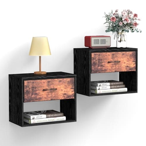 NANAGIFTREE Floating Nightstand Wood Bedside Shelf Vintage Brown