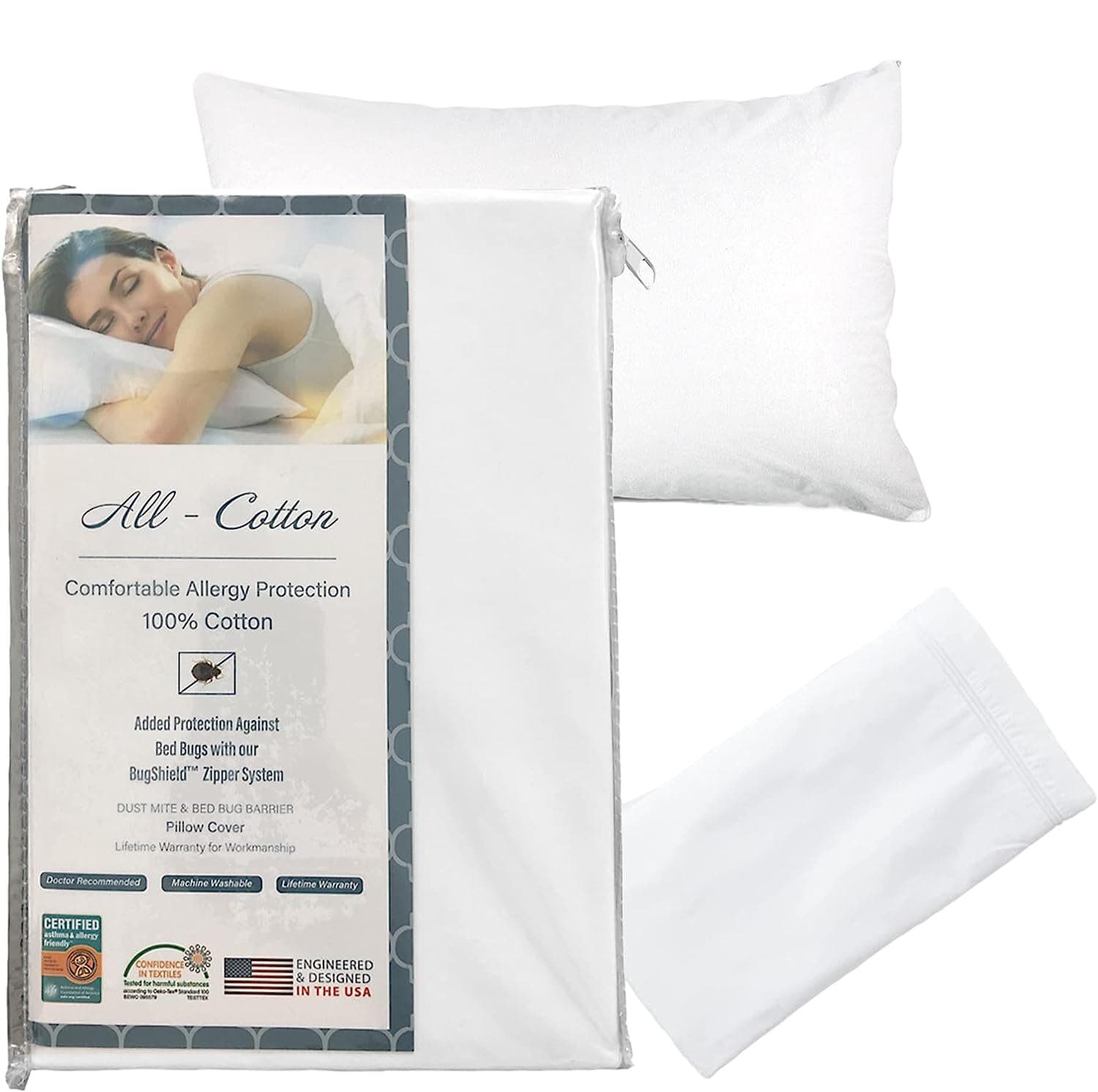 National Allergy Premium Cotton Zippered Pillow Protectors 4-Pack