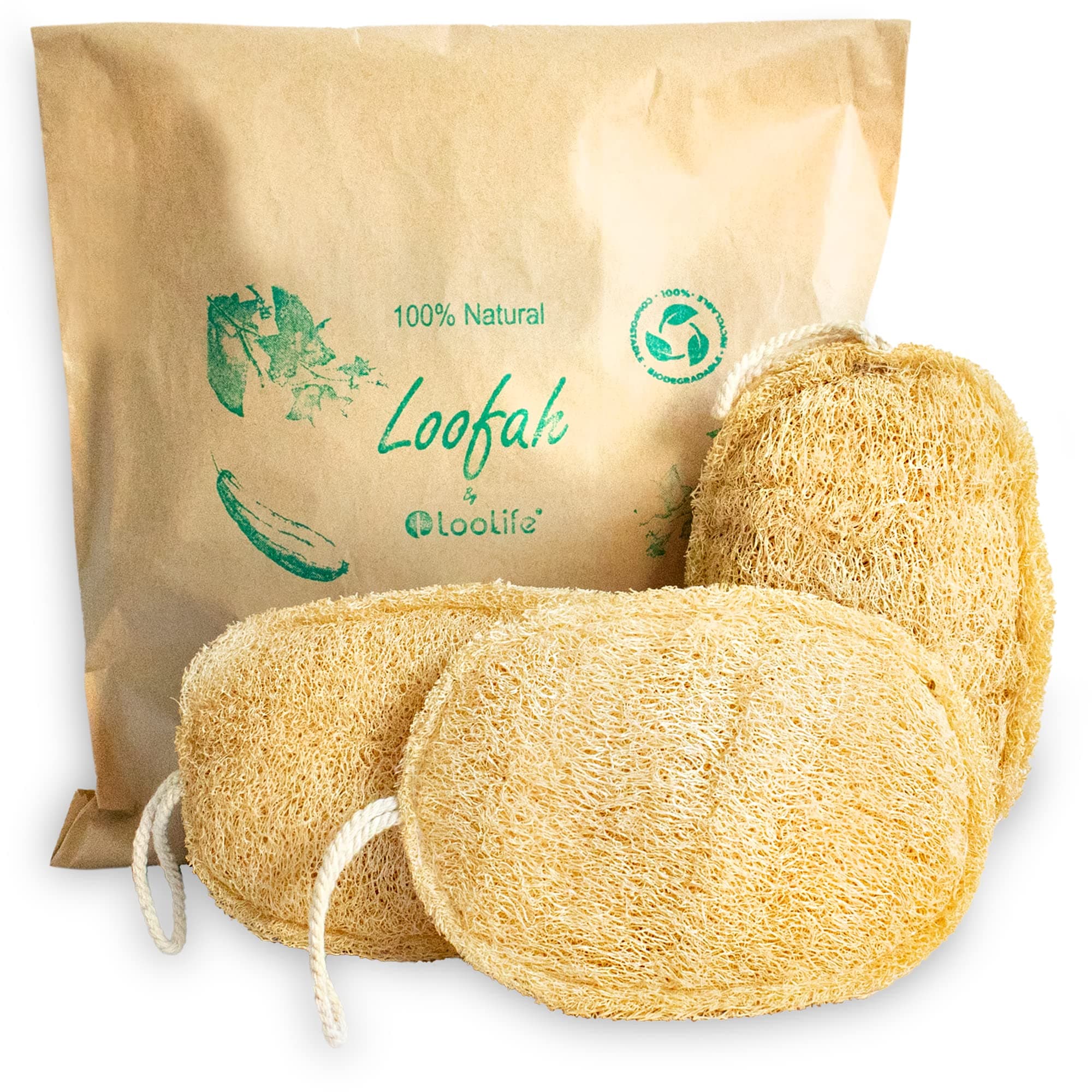 Natural Loofah Sponge Exfoliating Body Scrubber 3-Pack