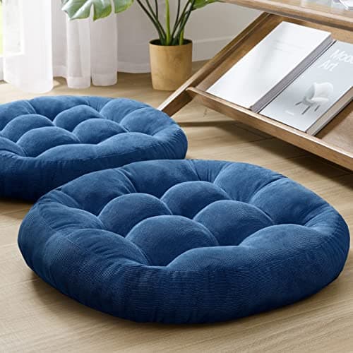Navy Round Tufted Floor Cushion Set of 2