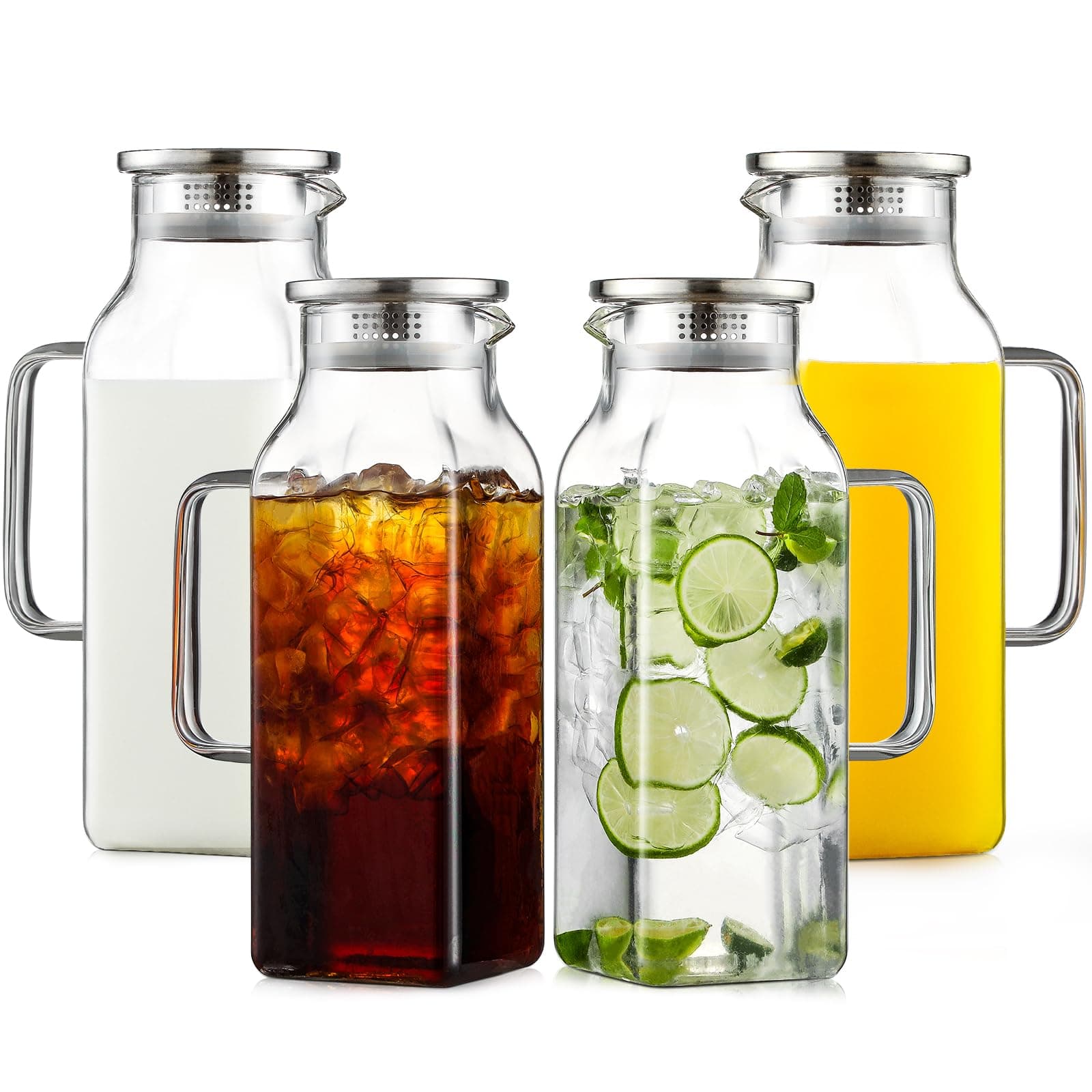 NETANY Set of 4 Glass Carafe with Lid, 1 Liter