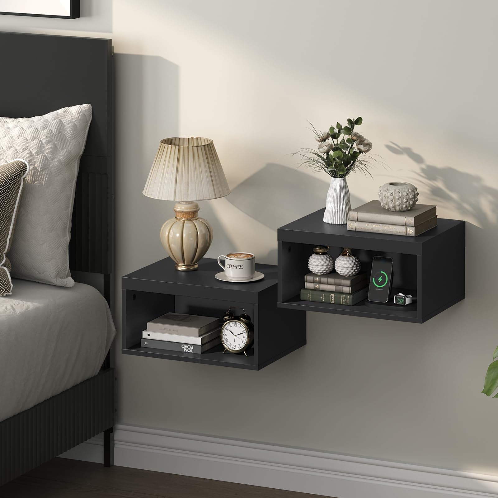 OPQIW Wall Mounted Folding Nightstand Bedside Storage Table