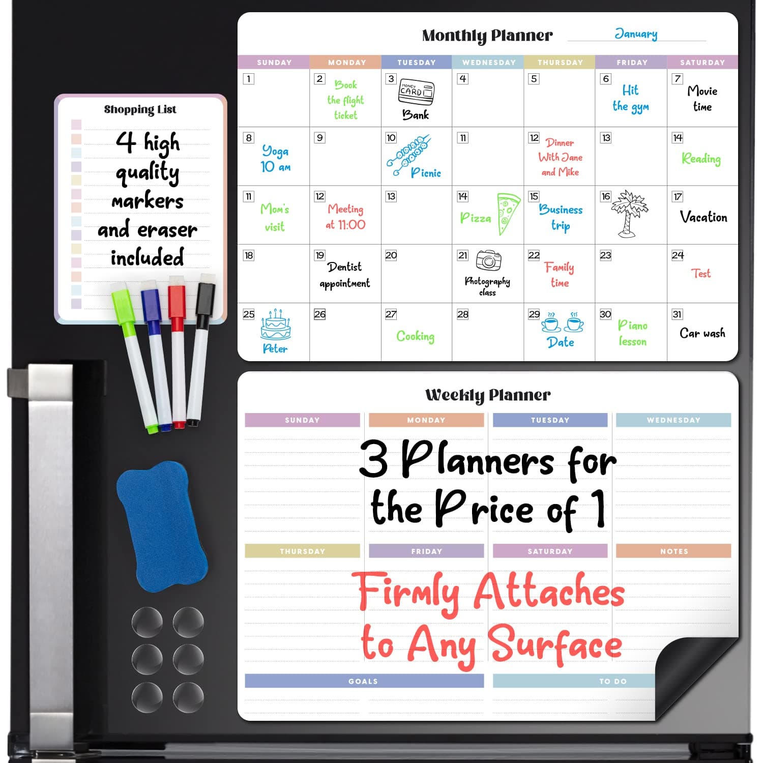 Ornamic Magnetic Dry Erase Calendar Fridge Board with Notes Section