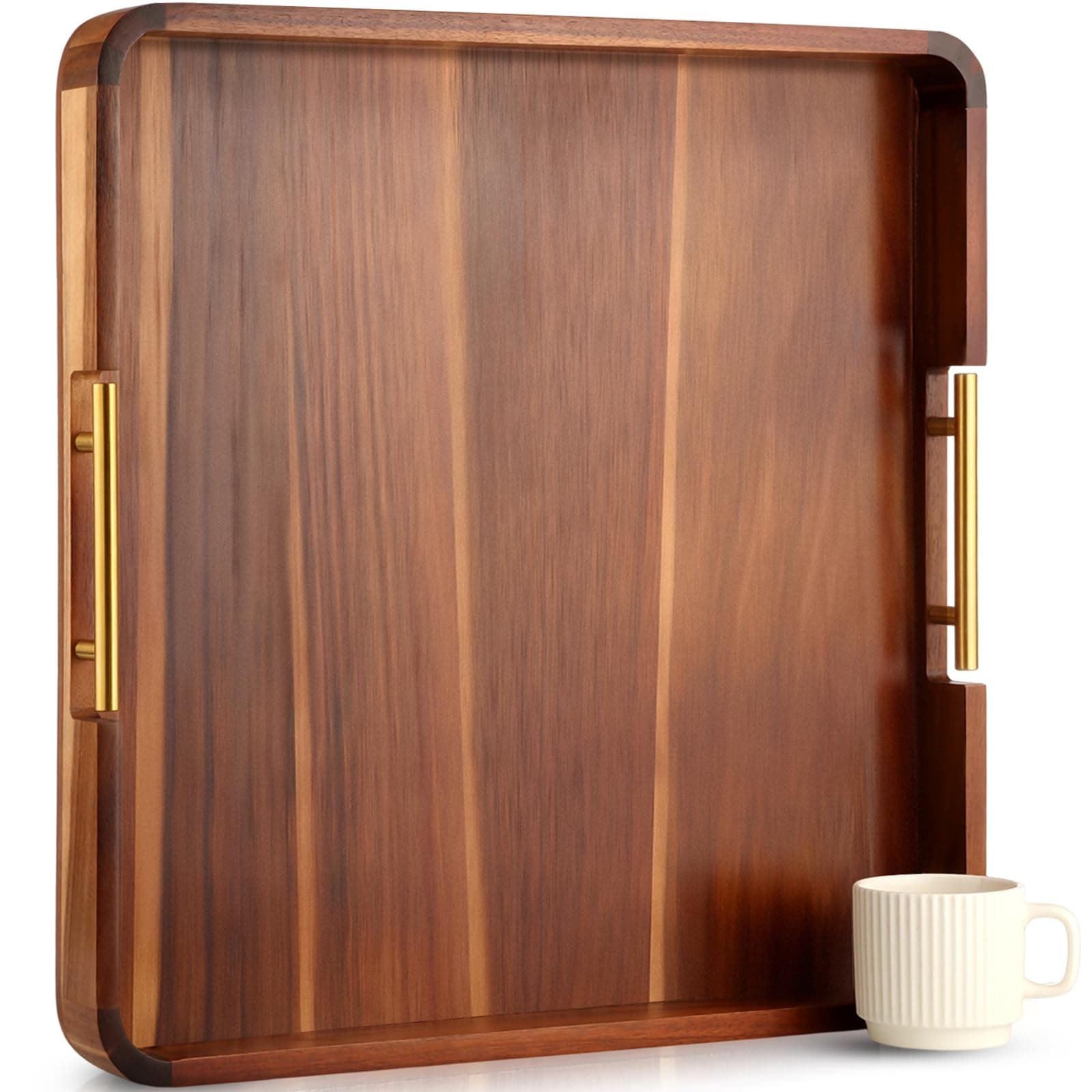 Rectangular Wood Ottoman Tray with Handles