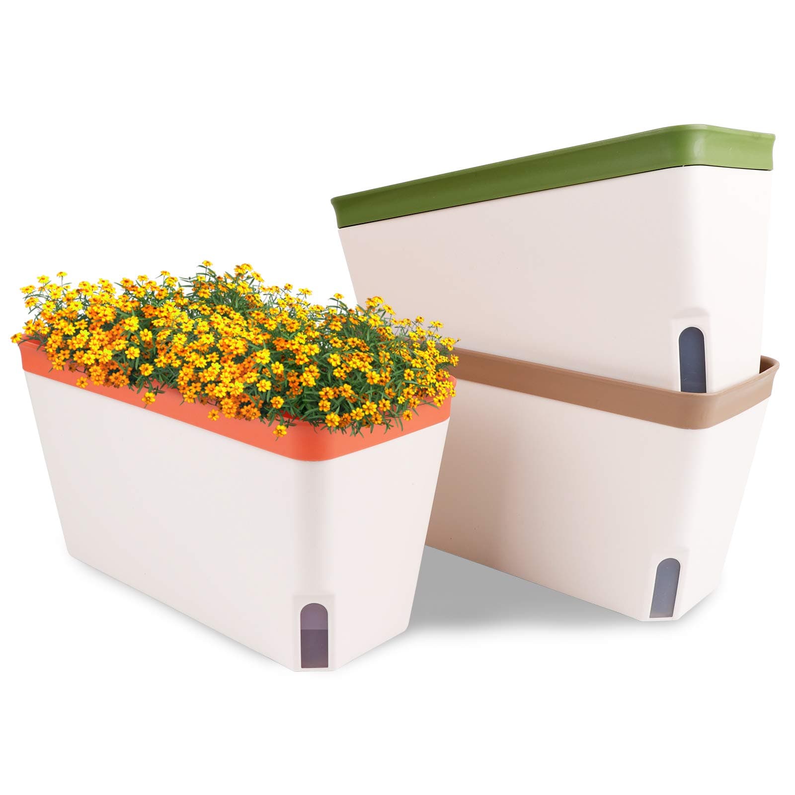 OurWarm Windowsill Self-Watering Herb Planter Box Set of 3 - 10.5 in