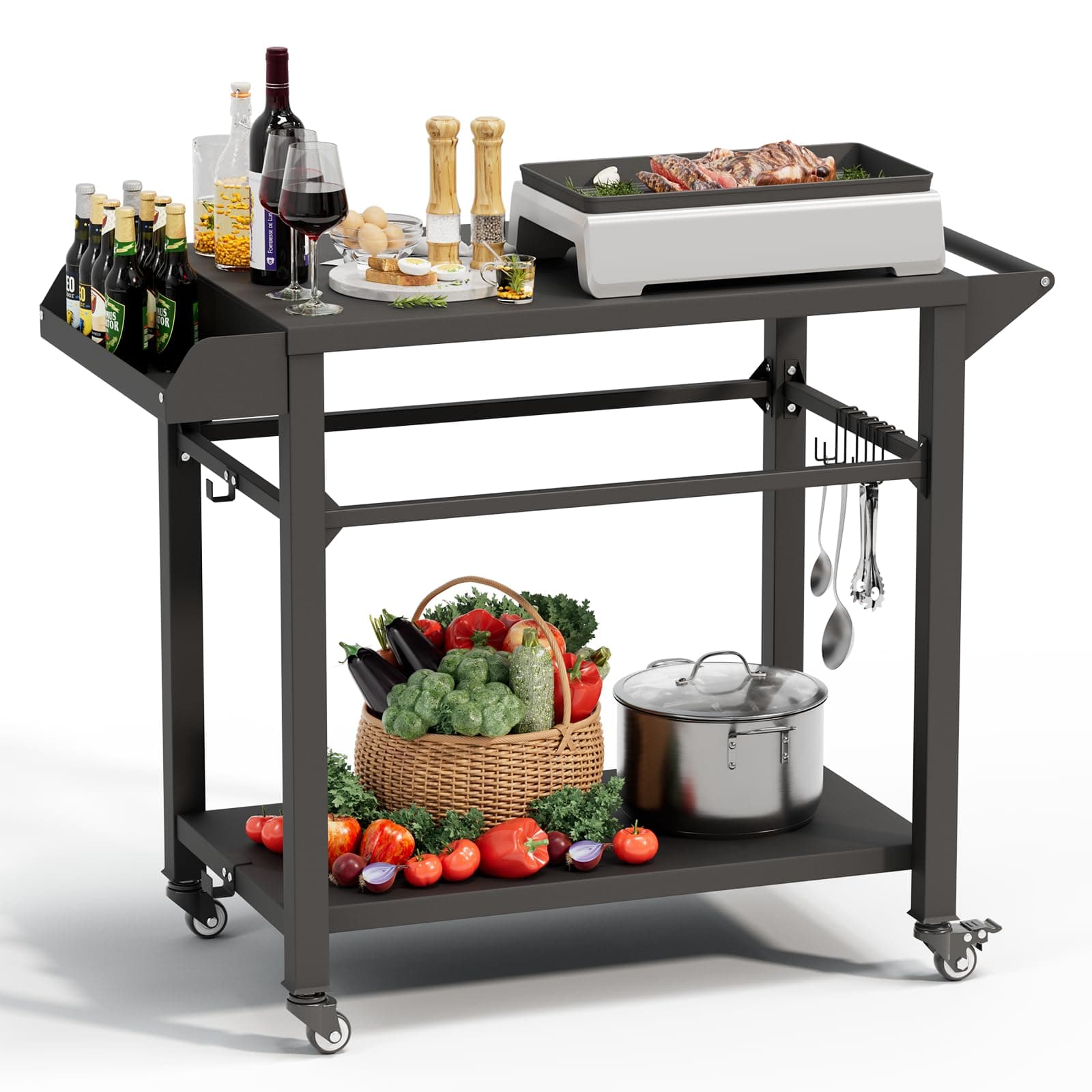 Outdoor Grill Table with Storage and Hooks