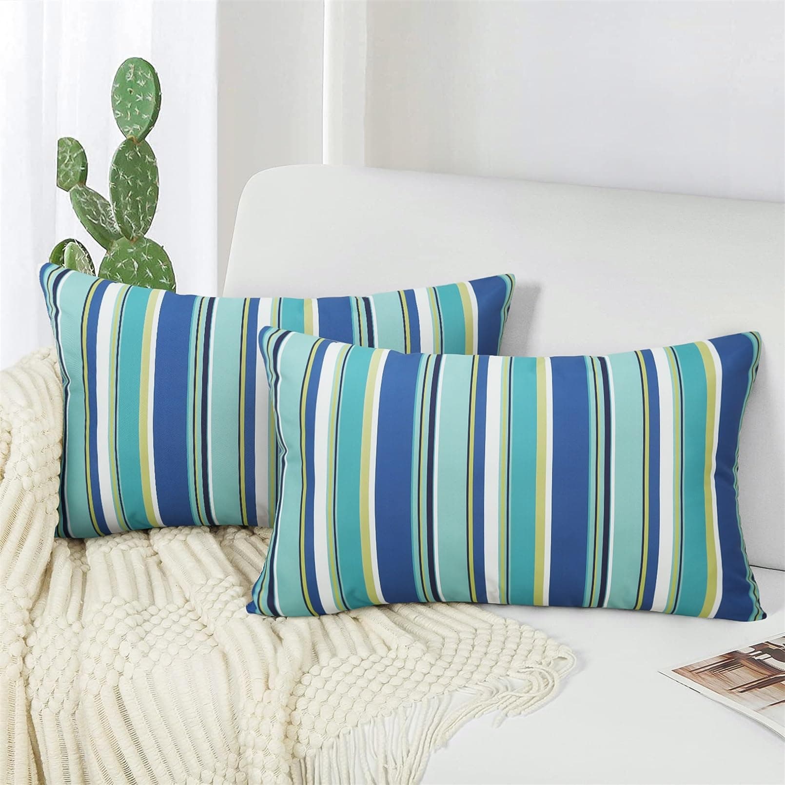Striped Outdoor Lumbar Pillow Covers, Set of 2