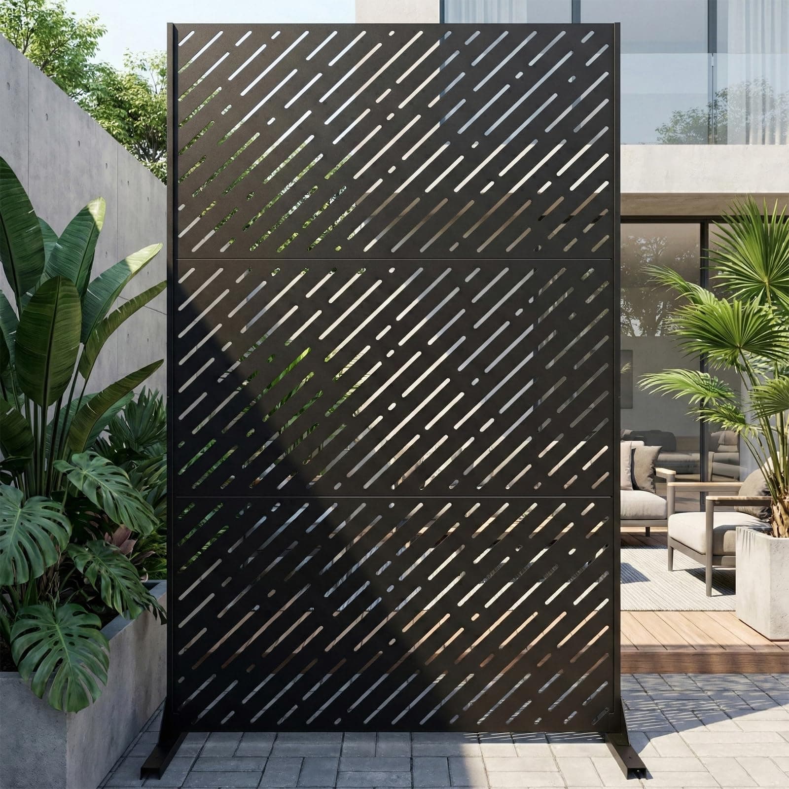 6FT Outdoor Metal Privacy Screen Decorative Freestanding Panel
