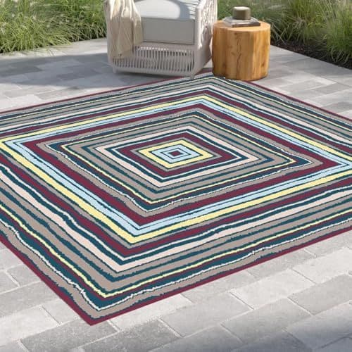 Washable Indoor Outdoor Rug 5x7 Azure Blue Weather Resistant