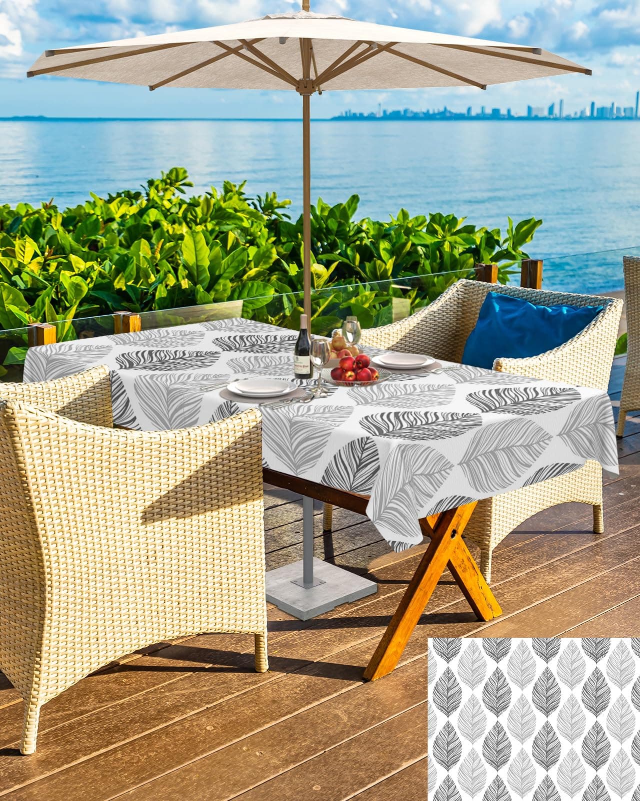 TWLEAR Outdoor Tablecloth 60x84 in. Rectangle with Umbrella Hole