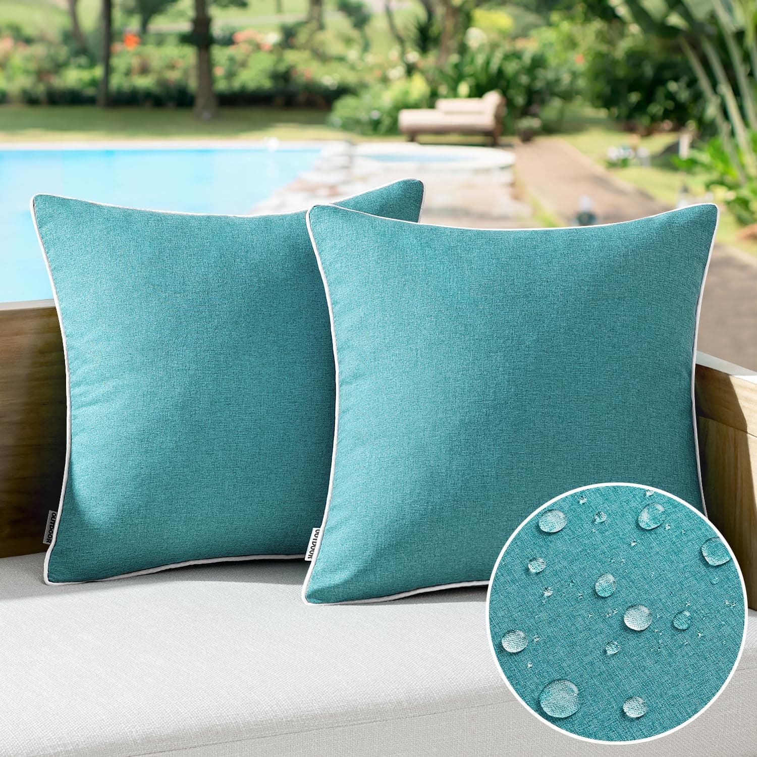 Outdoor Waterproof Pillow Covers Turquoise, Set of 2