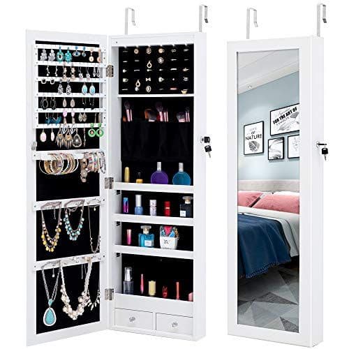Over Door Mirror Jewelry Cabinet Armoire with Lock
