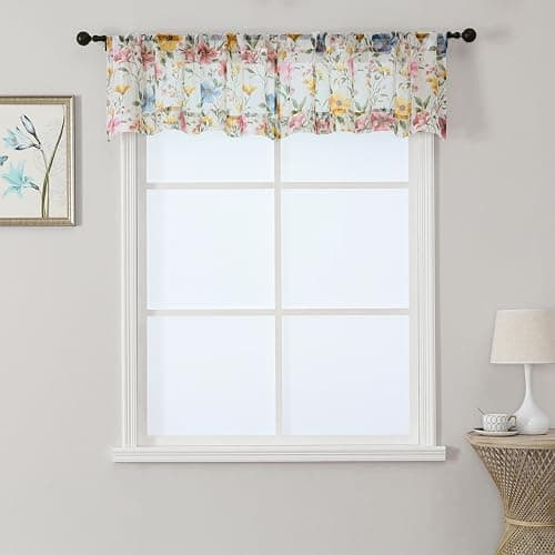 OWENIE Floral Sheer Cafe Curtains 24 in Short 2 Panels Pink Vintage Farmhouse