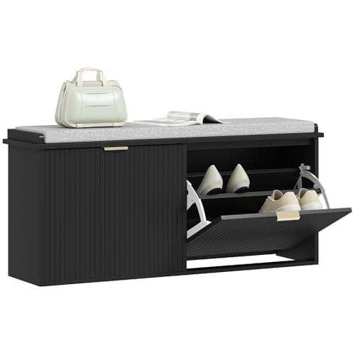 Faux Leather Padded Flip-Top Shoe Bench