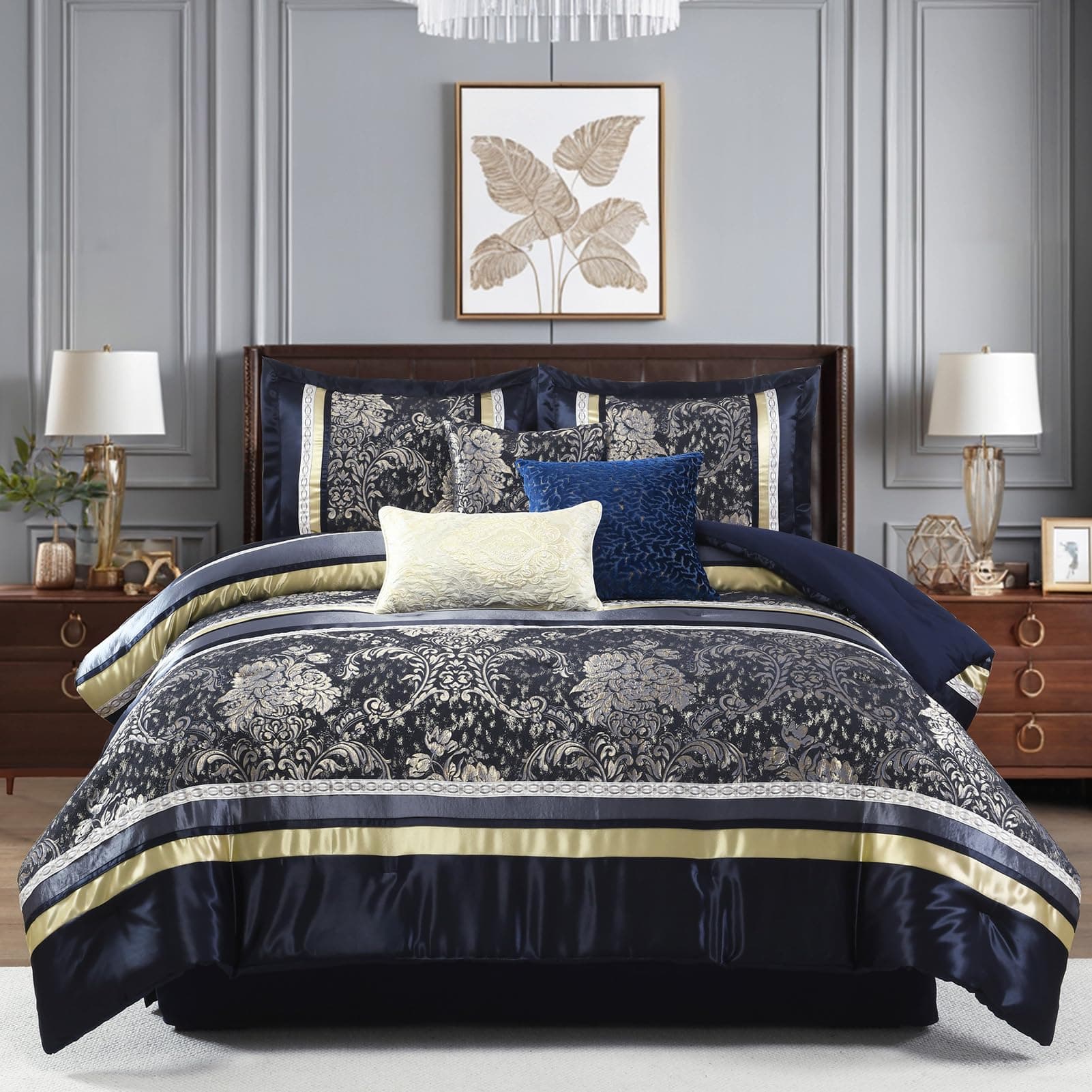 PANGUSHAN Jacquard Comforter Set Queen - 7 Piece
