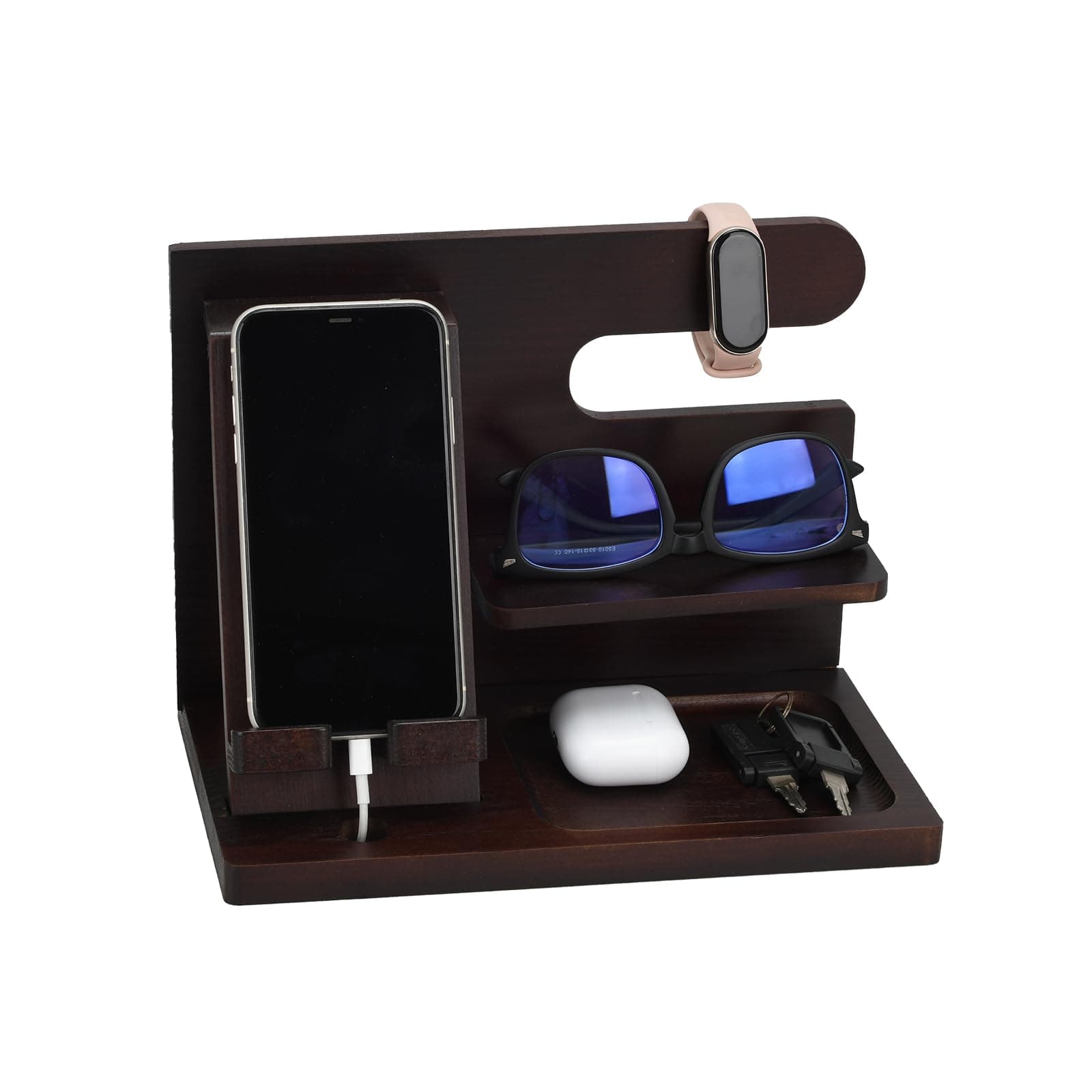 Parkway Home Black Wood Phone Docking Station Bedside Nightstand Organizer