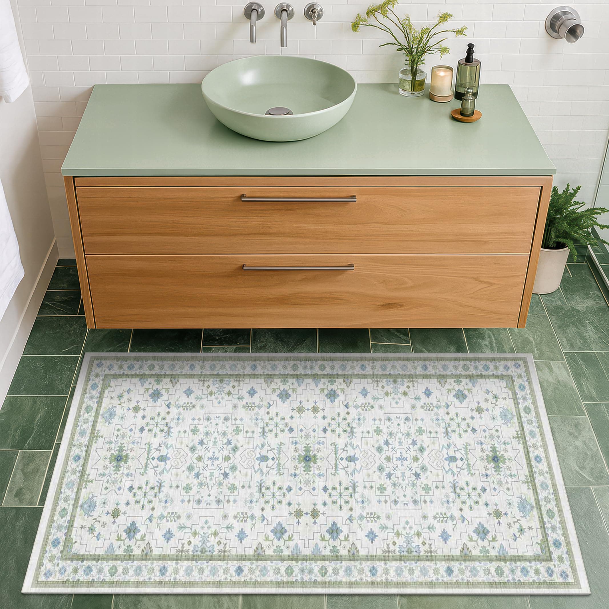 Pastel Green Boho Bathroom Accessories Set