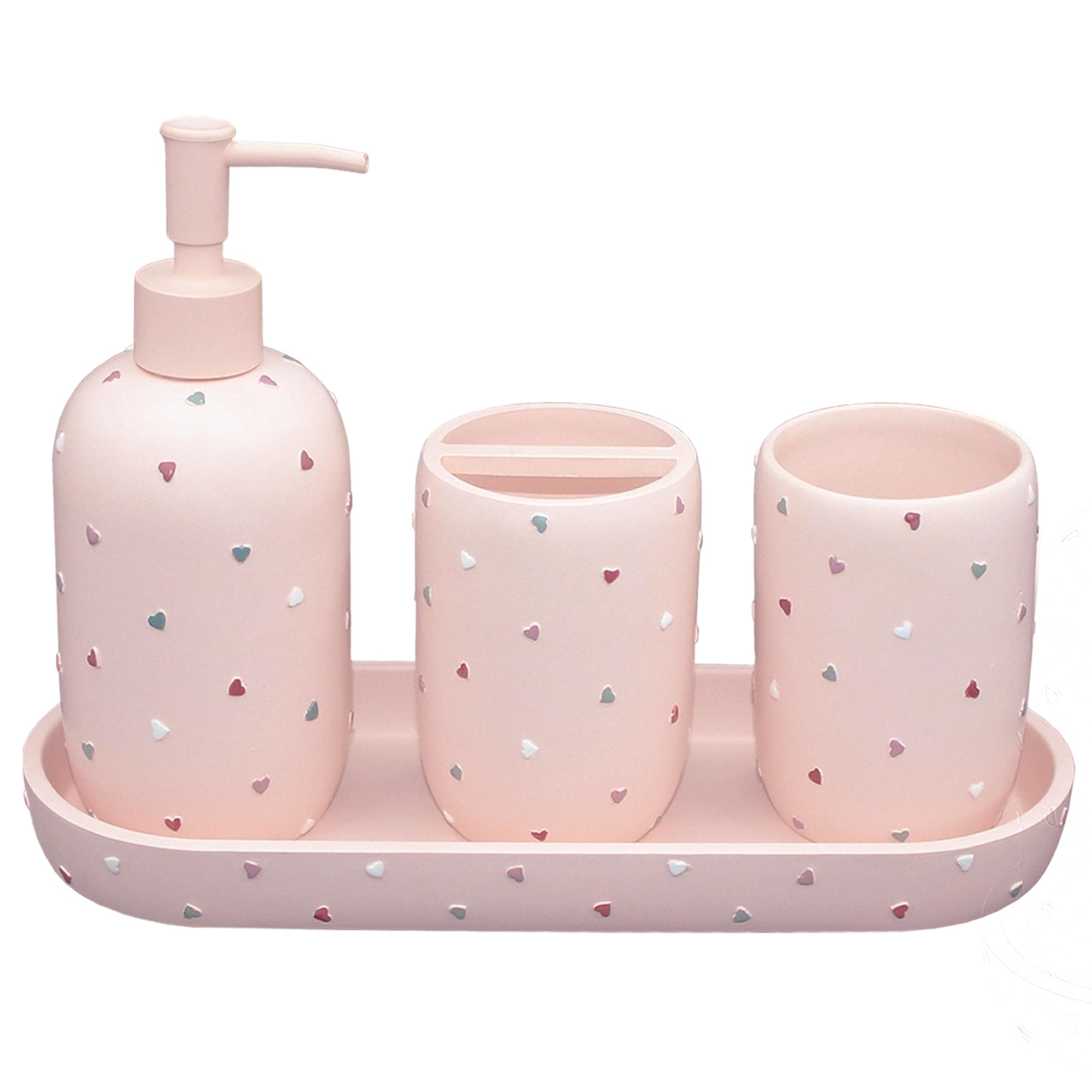 Premium Pastel Heart Bathroom Accessories Set 4-Piece