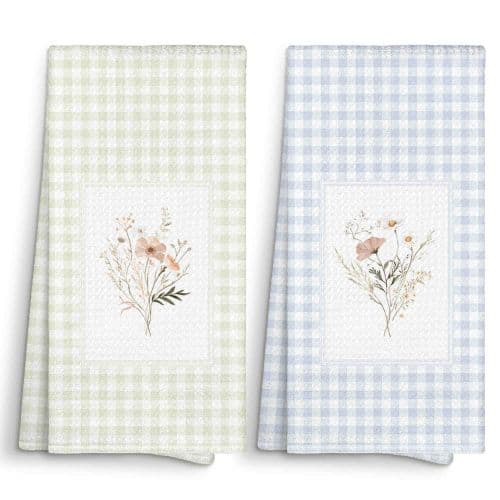 Cotton Waffle Weave Dish Towel Set in Pastel Spring Colors, Set of 4