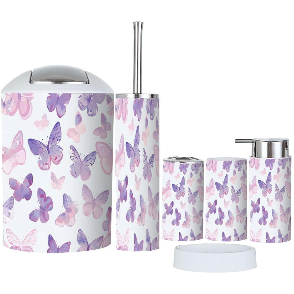 6-Piece Pastel Pink Butterfly Bathroom Accessories Set