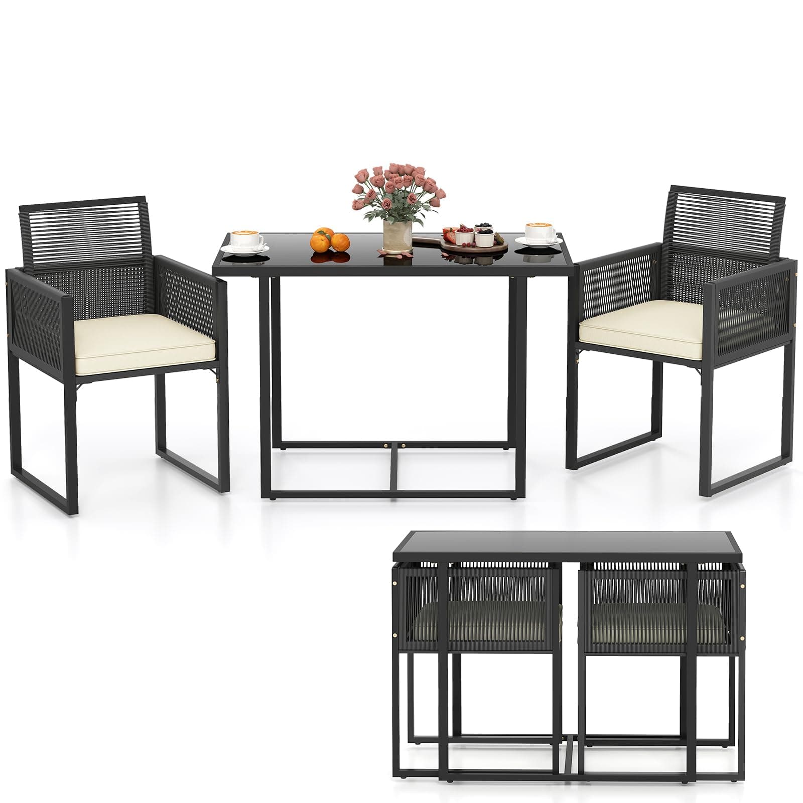 Tangkula 3-Piece PE Wicker Bistro Set
