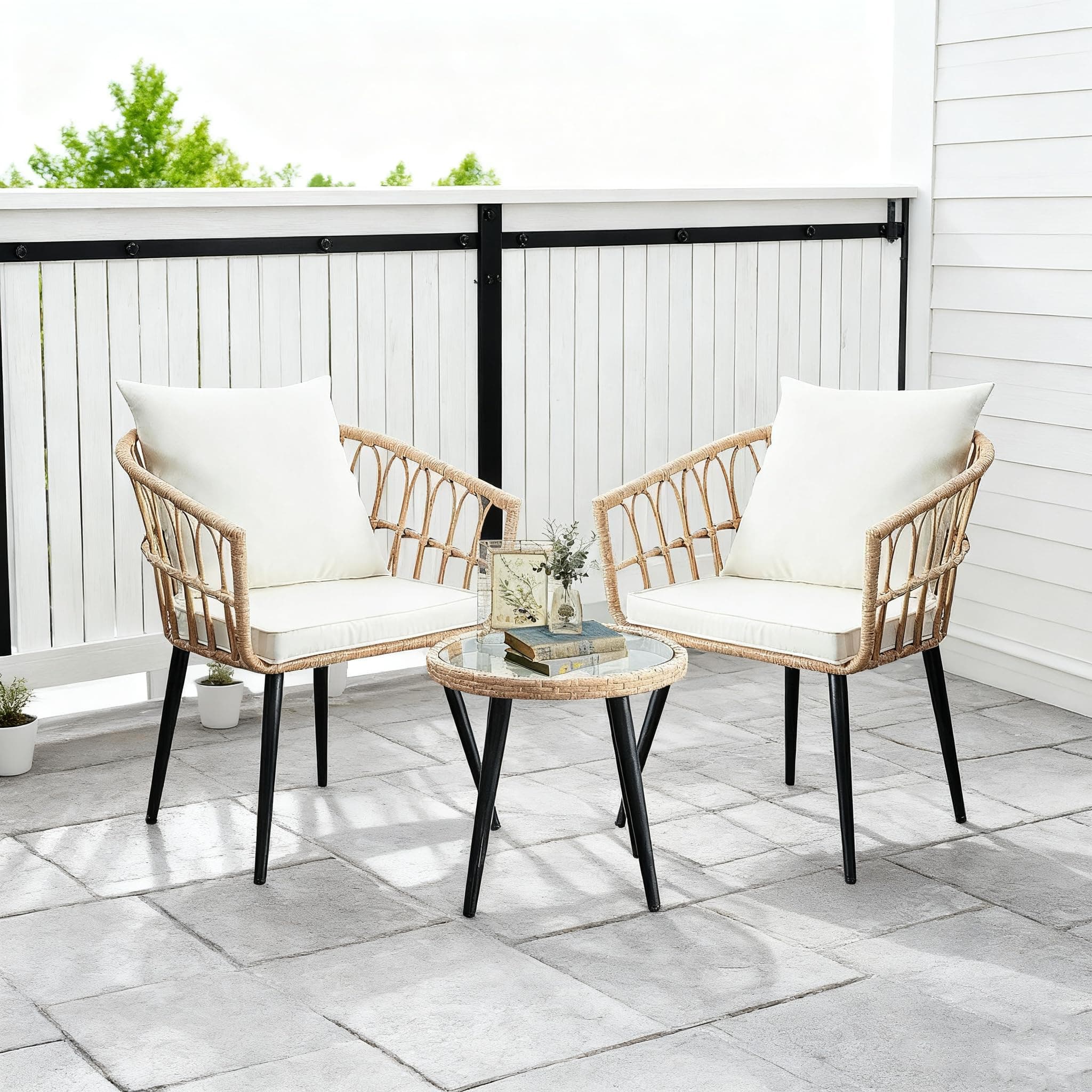 PORWEY 3-Piece Cushioned Wicker Bistro Set