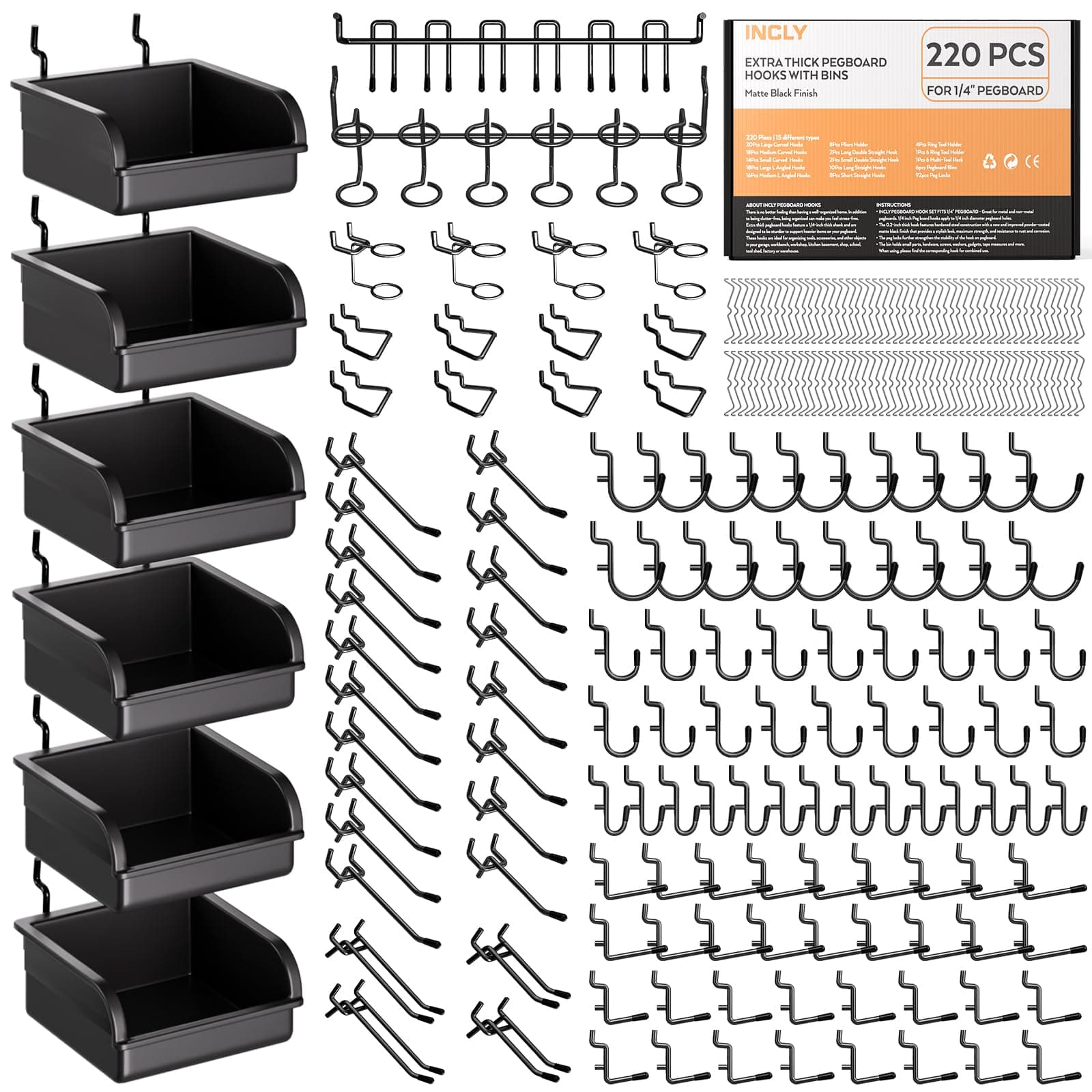 Pegboard Organizer Kit (2x4 ft, 36 Hooks)