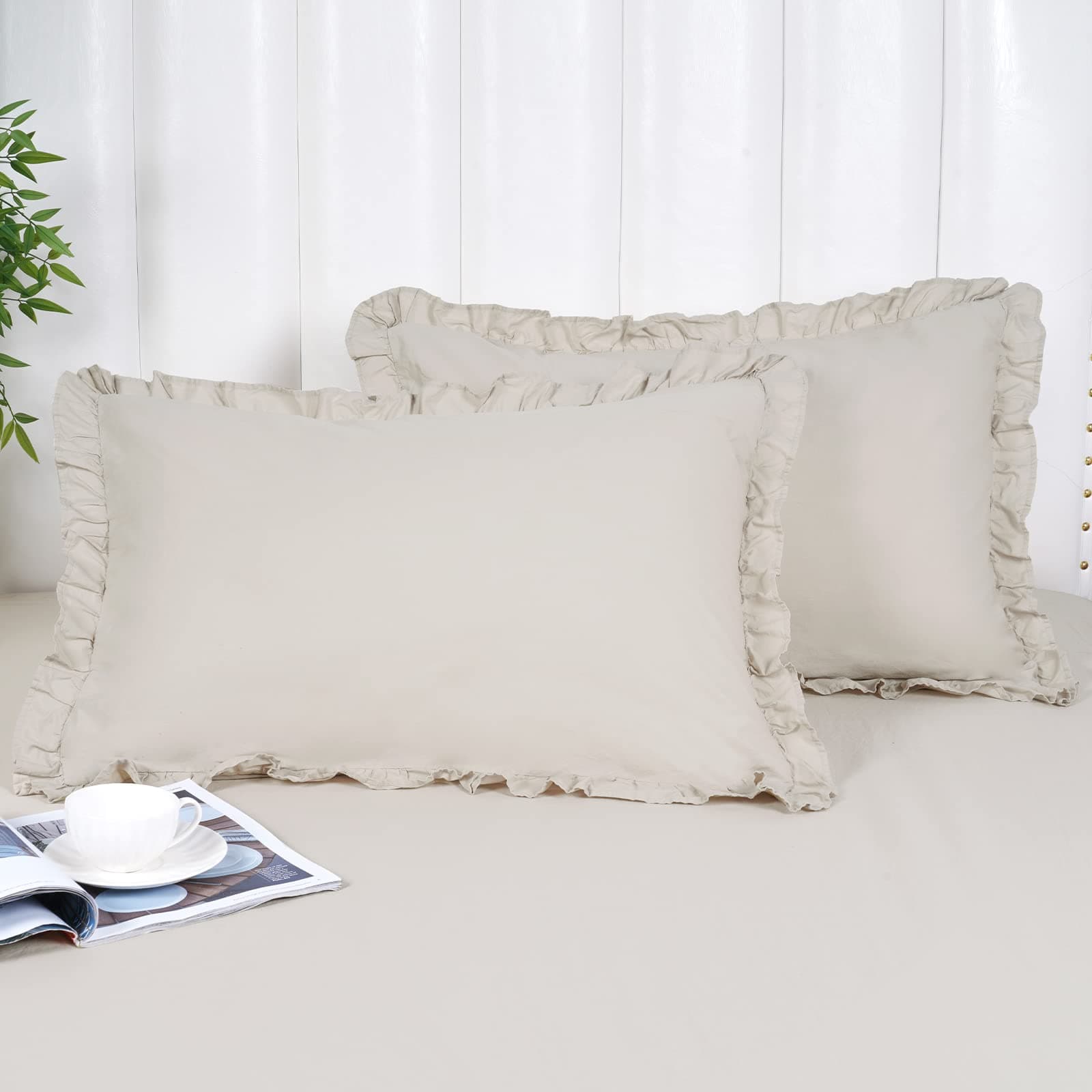 PHF 100% Linen Pillow Shams King Size Set of 2