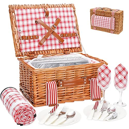 31-Piece Picnic Basket Set for 4 with Insulated Liner and Waterproof Blanket