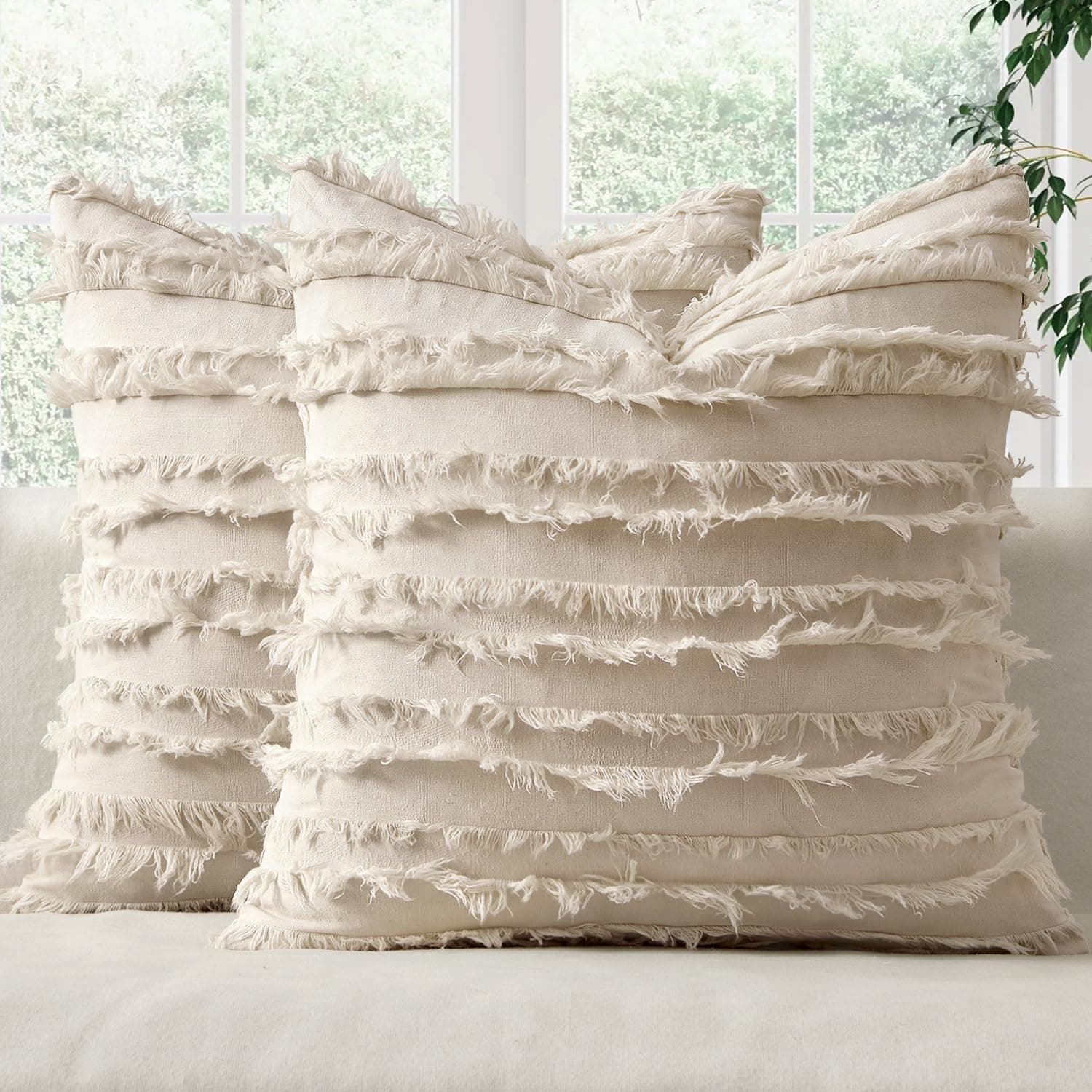 LZYGK Textured Faux Linen Pillow Covers Set of 4