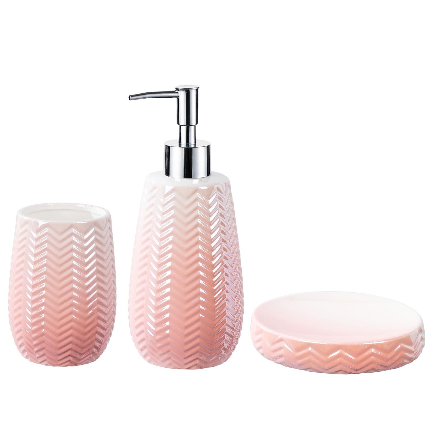 Pink Ceramic Bathroom Soap Dispenser and Toothbrush Holder Set