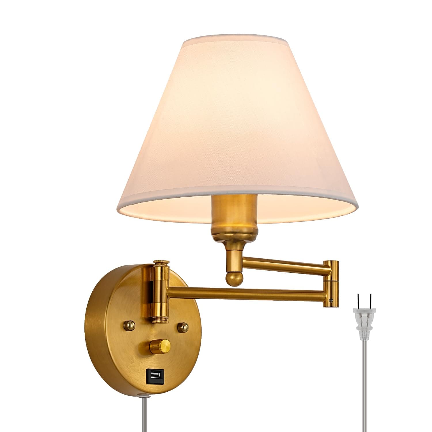 Plug-In Wall Sconce Bedroom - Fabric Shade Warm Light