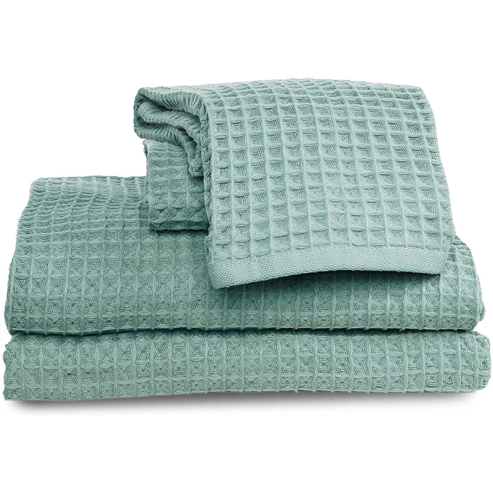 Plush Waffle Weave Bath Towel and Mat Set