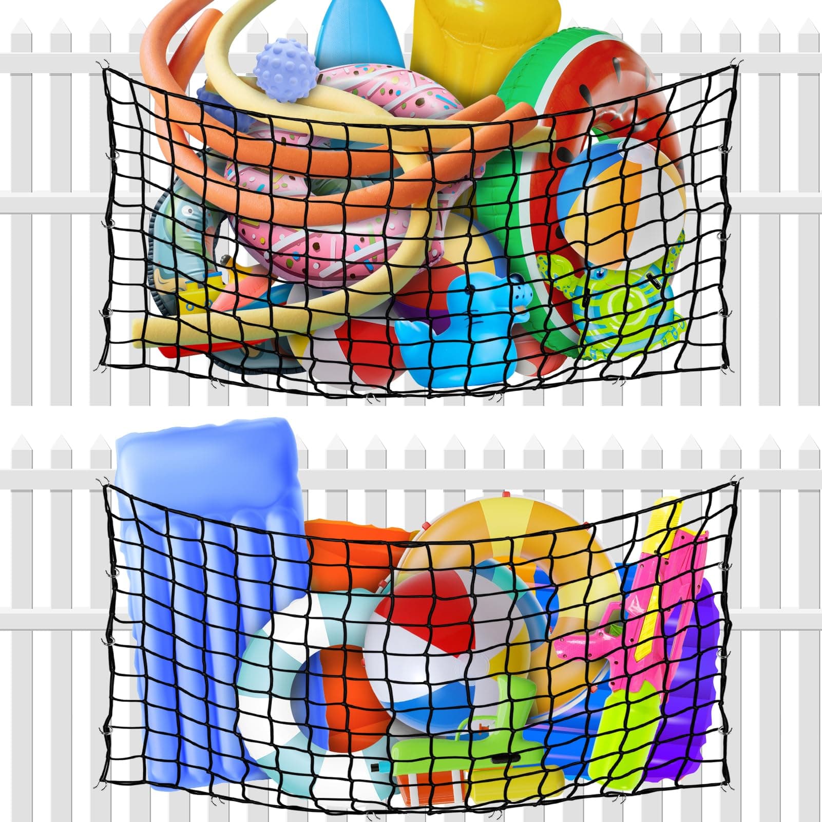 Pool Float Net Storage, Extra Large Hanging Pool Toy Holder with Hooks