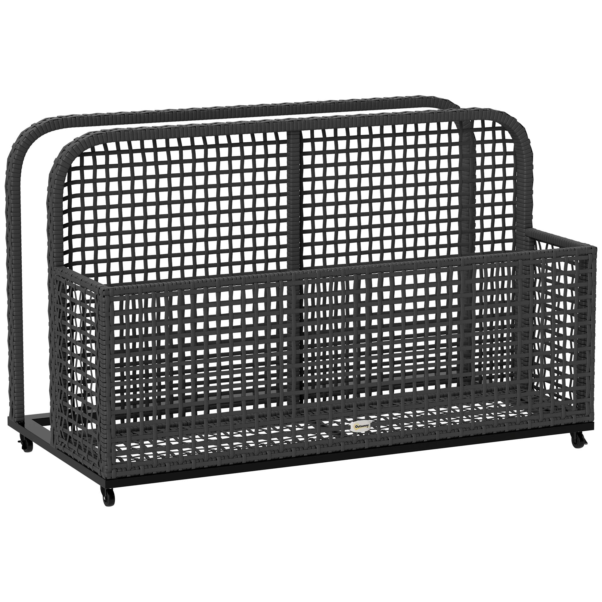 Pool Float Storage Organizer with Rolling Wheels, Outdoor Wicker Rattan