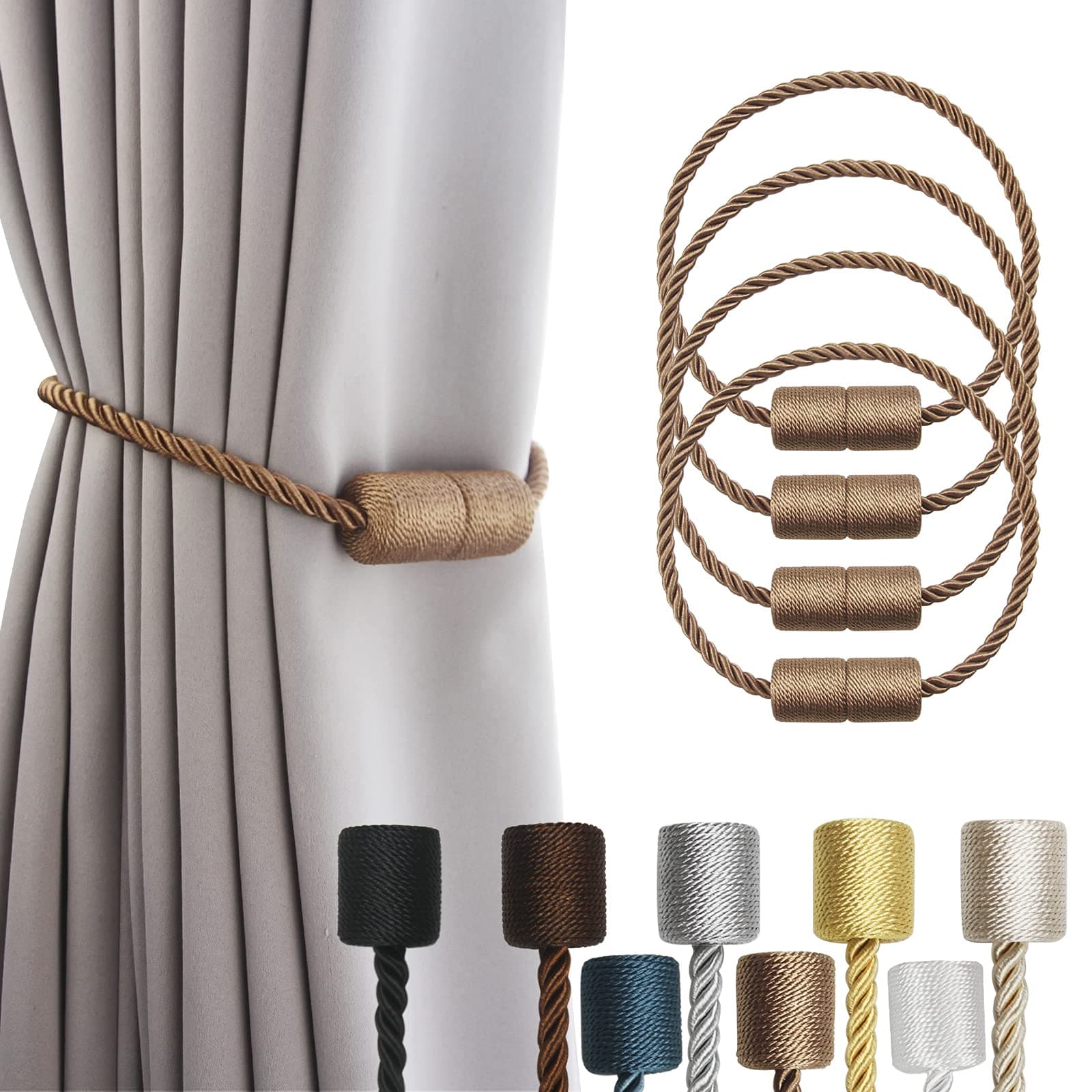 Porlau Strong Magnetic Curtain Tiebacks Black 4-Pack