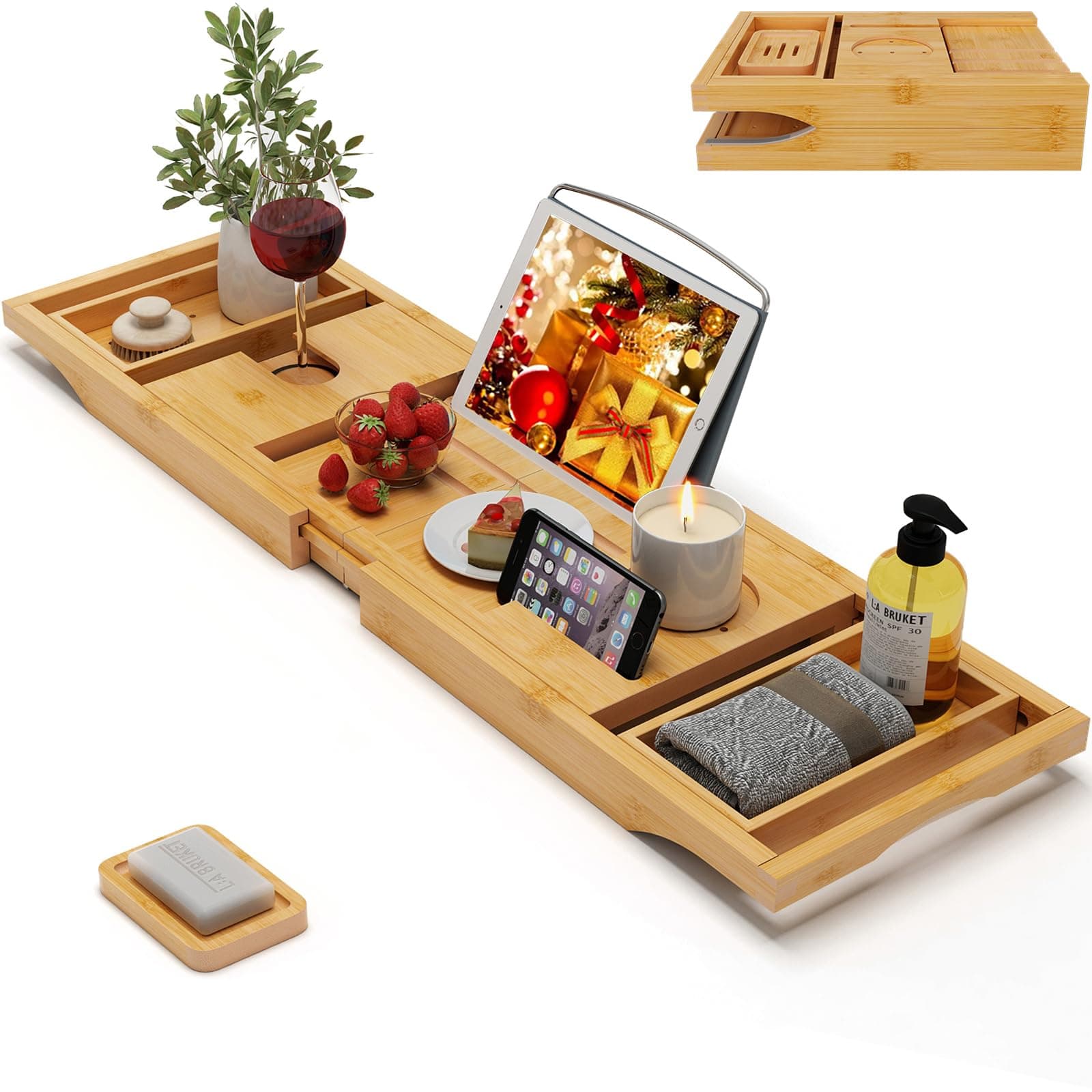 Premium Bamboo Bathtub Tray Caddy Expandable