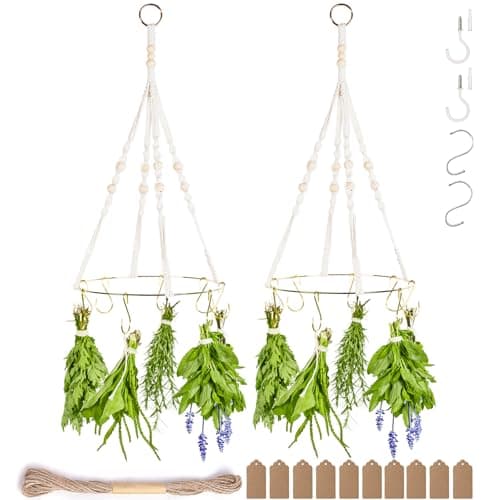 PROTITOUS 2-Pack Herb Drying Rack with Wooden Balls and Golden Hooks