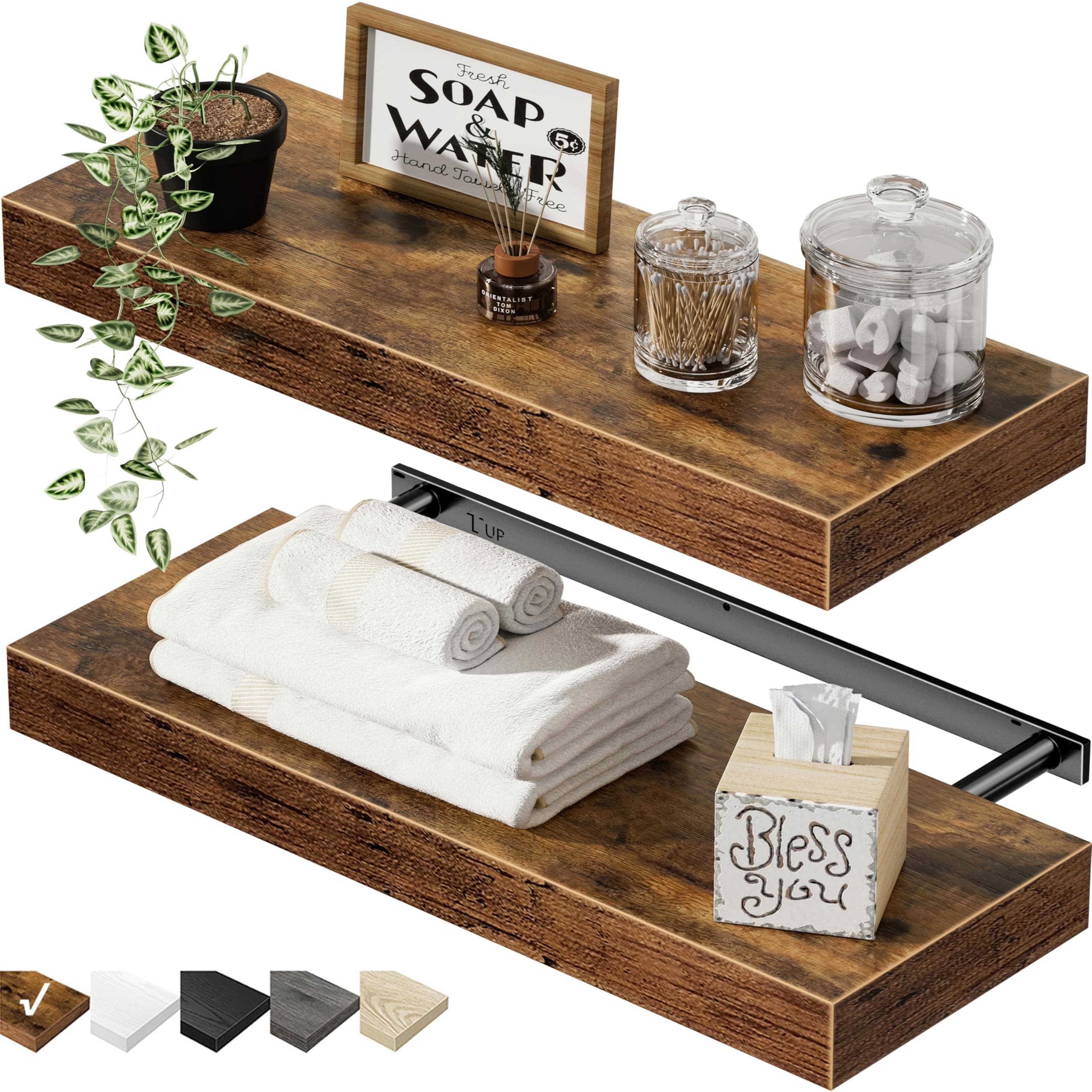 QEEIG Floating Bathroom Shelves Farmhouse Set of 2