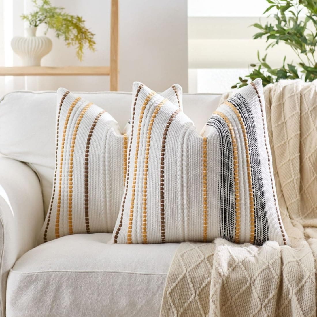 Qupace Woven Knitted Striped Pillow Covers Set of 2