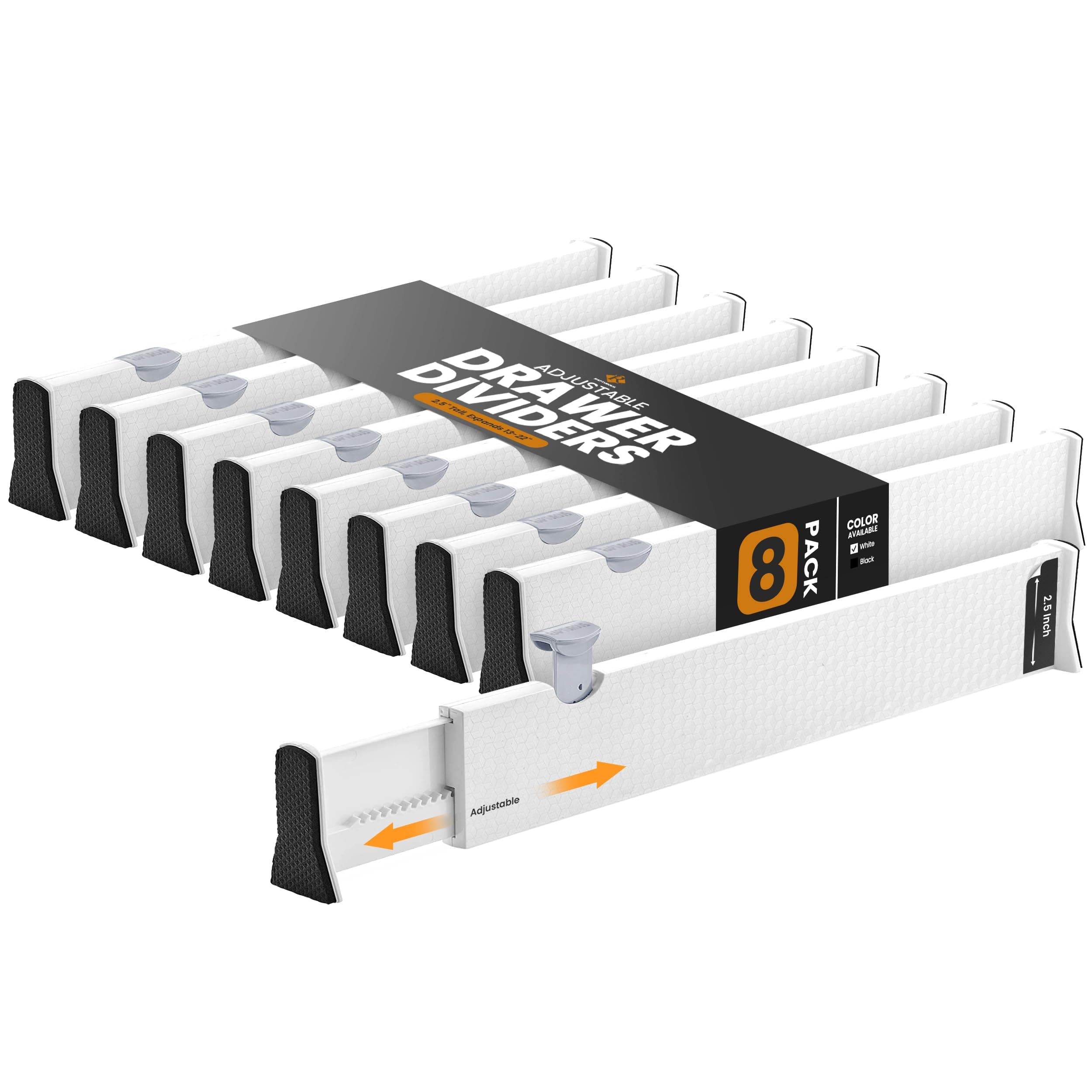 RAPTUROUS Adjustable Drawer Dividers — 4-Pack, White